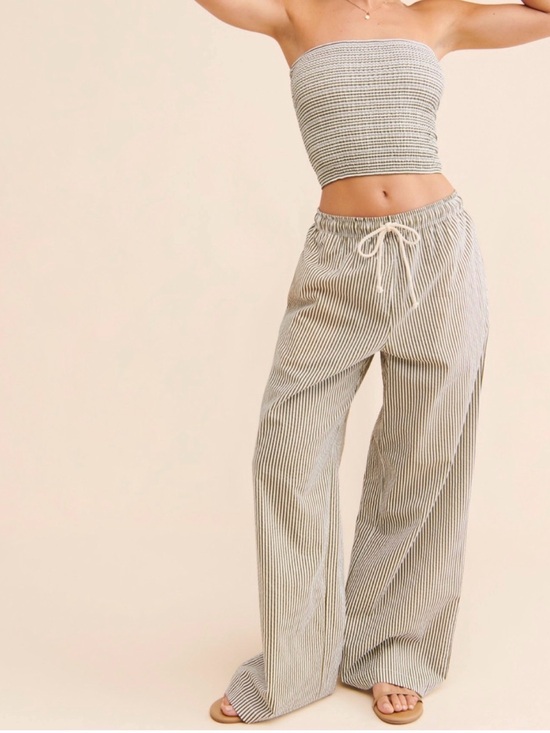 DONNI. Pants - Donni The Pop Cotton Wide Leg Pants | Small | Rosemary Green Stripe